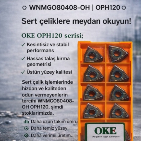 OKE WNMG080408-OH OPH120 Karbür Torna Ucu – Sert Çelikler İçin (10’lu Kutu)